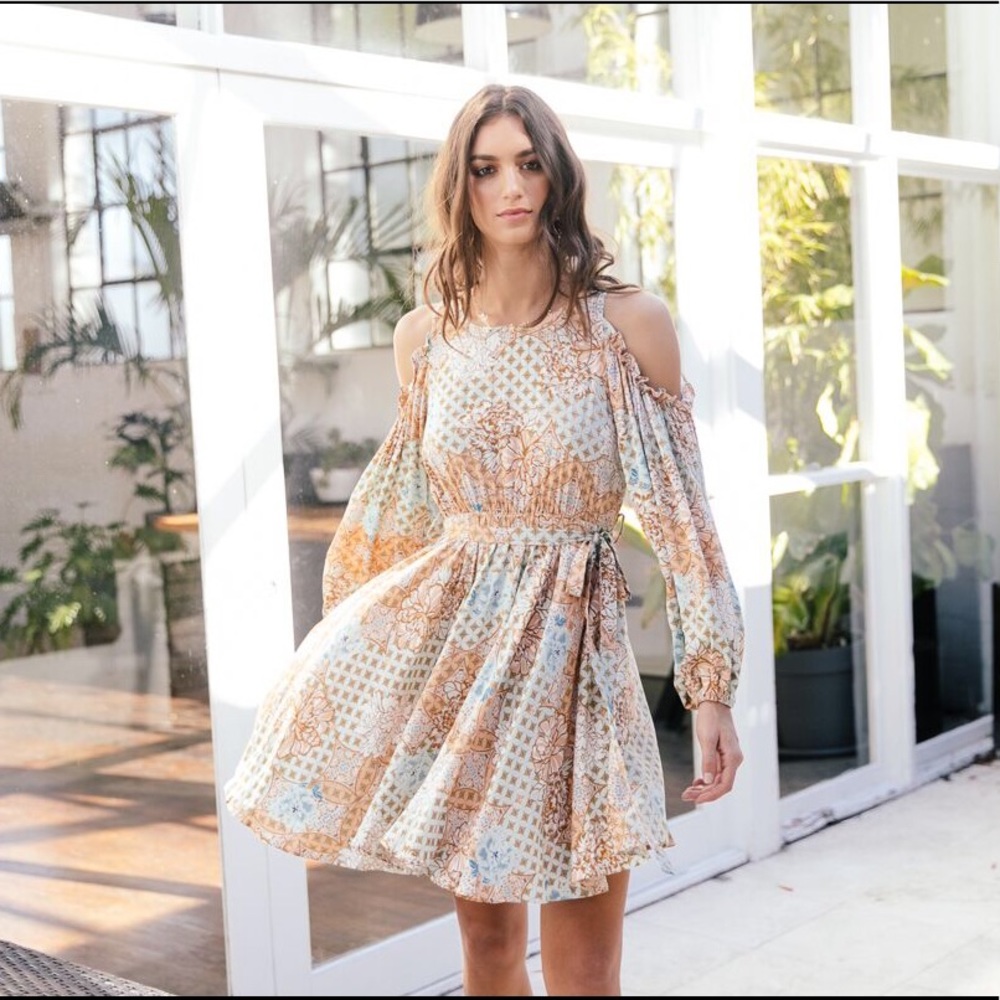 CRYSTAL MAYA PRINT MINI DRESS OPEN SHOULDER JAASE - Picture 7 of 8